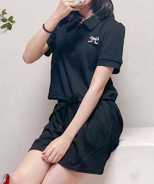 NANAHACHI（ナナハチ）の「ポロカラーTシャツ ショートパンツ セットアップ（セットアップ・レディース・クリーム/グレー/ブラック・FREE）」の9枚目の写真