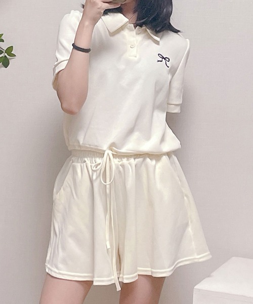 NANAHACHI(ナナハチ)の「ポロカラーTシャツ ショートパンツ セットアップ(セットアップ・レディース・クリーム/グレー/ブラック・FREE)」の19枚目の写真