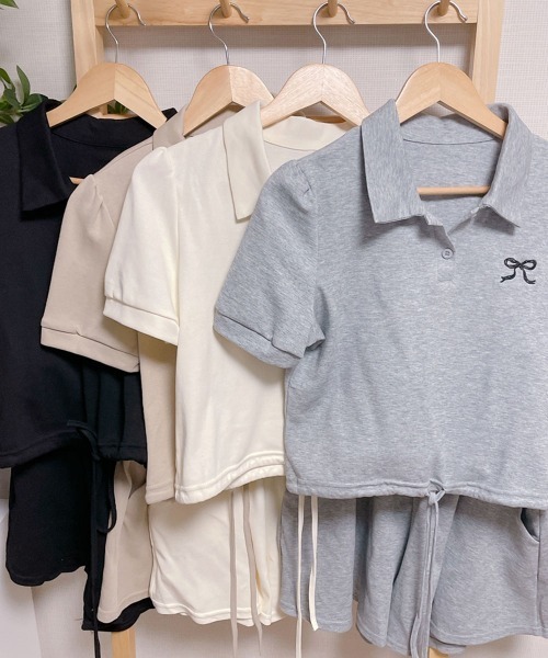 NANAHACHI(ナナハチ)の「ポロカラーTシャツ ショートパンツ セットアップ(セットアップ・レディース・クリーム/グレー/ブラック・FREE)」の10枚目の写真