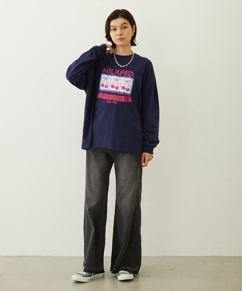 MILKFED.（ミルクフェド）の「CHERRY SLOT L/S TEE（Tシャツ/カットソー・レディース・ホワイト/ネイビー/ライトパープル・M/L）」の21枚目の写真