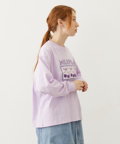 MILKFED.（ミルクフェド）の「CHERRY SLOT L/S TEE（Tシャツ/カットソー・レディース・ホワイト/ネイビー/ライトパープル・M/L）」の4枚目の写真