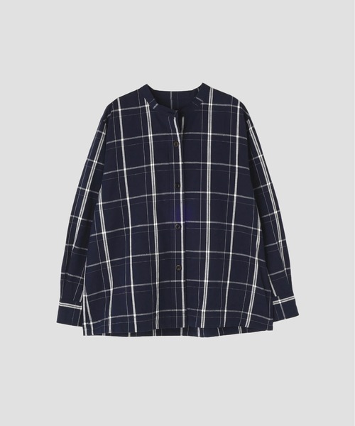 MHL.（エムエイチエル）の「GRAPHIC GRID CHECK COTTON（シャツ/ブラウス・レディース・ネイビー・1/2）」の4枚目の写真
