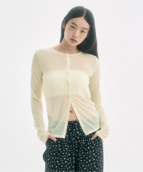 FEKETE（フェケテ）の「sheer cardigan / シアーカーディガン（カーディガン/ボレロ・レディース・ネイビー/ライトイエロー・LARGE/MEDIUM/SMALL）」の7枚目の写真