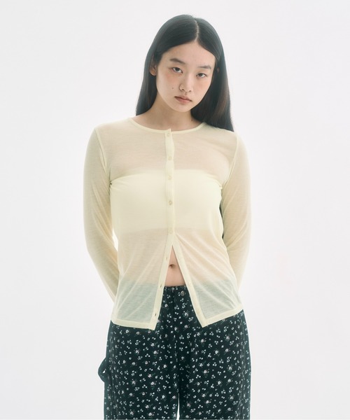 FEKETE（フェケテ）の「sheer cardigan / シアーカーディガン（カーディガン/ボレロ・レディース・ネイビー/ライトイエロー・LARGE/MEDIUM/SMALL）」の6枚目の写真