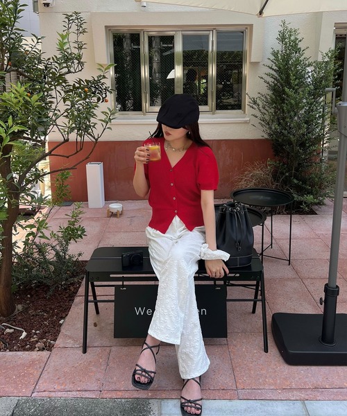 Reurie'（レウリィ）の「リラックスフラワーパンツ(sayaka select) / ロング丈 花柄 エンボス加工 ぽこぽこ レース シンプル カジュアル 韓国 モノトーン ウエストゴム（スラックス・レディース・アイボリー/ブラック/ホワイト・FREE）」の20枚目の写真