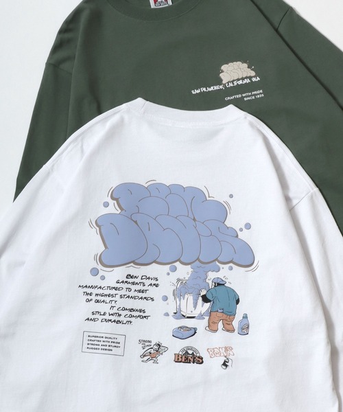 BEN DAVIS(ベンデイビス)の「BEN DAVIS/ベンデイビス BUBBLE LS TEE/オーバーサイズ ストリート バックプリント ロゴ ワンポイント ロングスリーブTシャツ/ロンT/レディース メンズ(Tシャツ/カットソー・メンズ・ホワイト/グリーン/チャコール/ブルー・M/L/XL)」の1枚目の写真