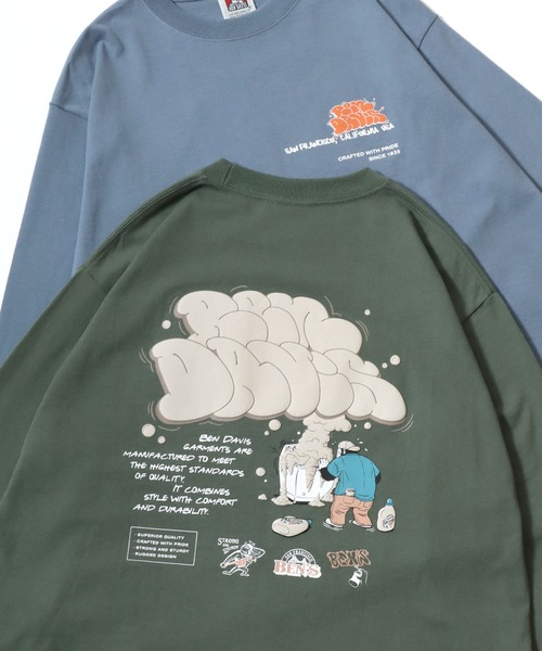BEN DAVIS(ベンデイビス)の「BEN DAVIS/ベンデイビス BUBBLE LS TEE/オーバーサイズ ストリート バックプリント ロゴ ワンポイント ロングスリーブTシャツ/ロンT/レディース メンズ(Tシャツ/カットソー・メンズ・ホワイト/グリーン/チャコール/ブルー・M/L/XL)」の3枚目の写真