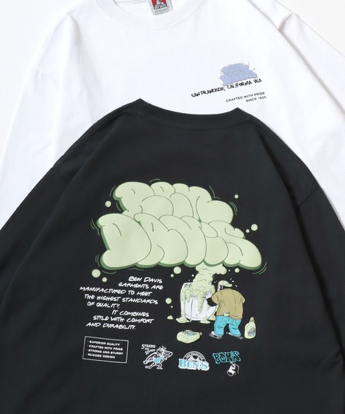 BEN DAVIS(ベンデイビス)の「BEN DAVIS/ベンデイビス BUBBLE LS TEE/オーバーサイズ ストリート バックプリント ロゴ ワンポイント ロングスリーブTシャツ/ロンT/レディース メンズ(Tシャツ/カットソー・メンズ・ホワイト/グリーン/チャコール/ブルー・M/L/XL)」の2枚目の写真