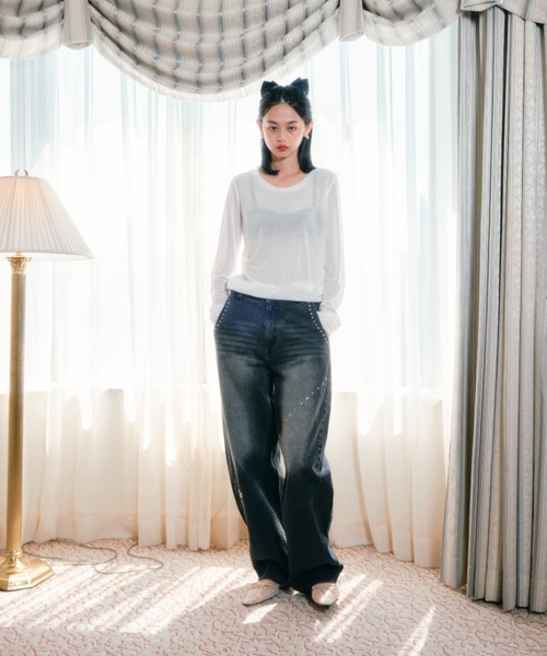 Smyeon(スミョン)の「Studs vintage denim pants/スタッズヴィンテージ加工デニム(デニムパンツ・レディース・ブラック/ブルー・MEDIUM/SMALL)」の4枚目の写真