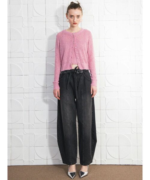 CALNAMUR(カルナムール)の「スカシアミ&リブラメシャギーアンサンブル(カーディガン/ボレロ・レディース・ピンク/ブルー/ブラック・FREE)」の5枚目の写真