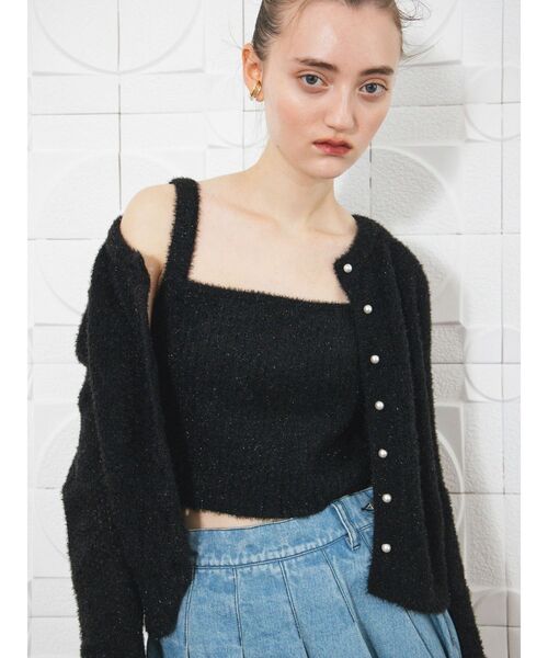 CALNAMUR(カルナムール)の「スカシアミ&リブラメシャギーアンサンブル(カーディガン/ボレロ・レディース・ピンク/ブルー/ブラック・FREE)」の7枚目の写真