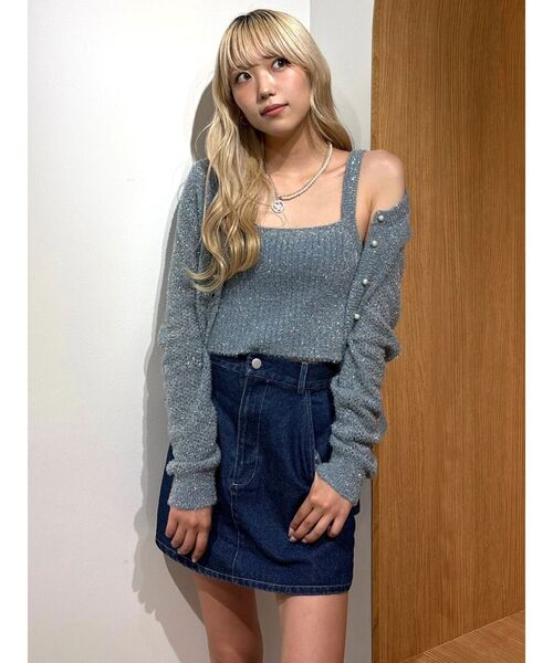 CALNAMUR(カルナムール)の「スカシアミ&リブラメシャギーアンサンブル(カーディガン/ボレロ・レディース・ピンク/ブルー/ブラック・FREE)」の9枚目の写真