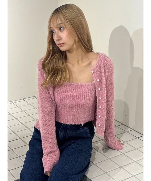 CALNAMUR(カルナムール)の「スカシアミ&リブラメシャギーアンサンブル(カーディガン/ボレロ・レディース・ピンク/ブルー/ブラック・FREE)」の11枚目の写真