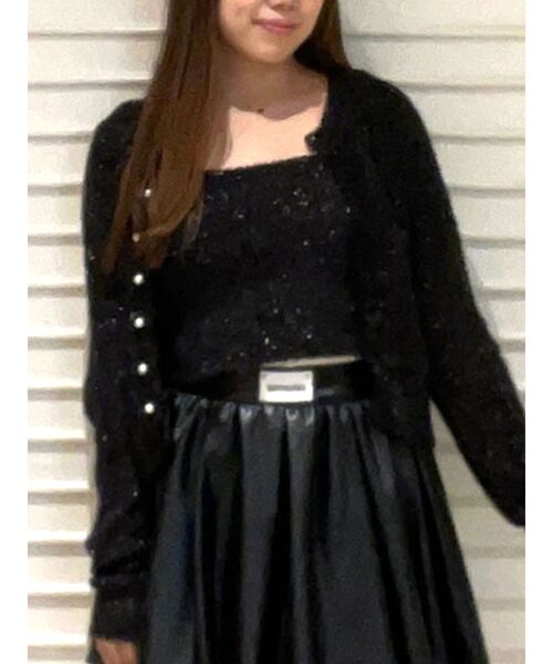 CALNAMUR(カルナムール)の「スカシアミ&リブラメシャギーアンサンブル(カーディガン/ボレロ・レディース・ピンク/ブルー/ブラック・FREE)」の12枚目の写真