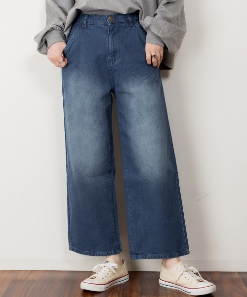 RCD(アールシーディー)の「デニムワイドストレートパンツ(デニムパンツ・レディース・ネイビー/ワンウォッシュ/ブルー・3L/LL/4L/L/M)」の1枚目の写真