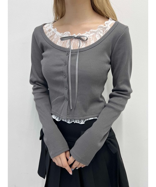 PHILLY（フィリー）の「レースレイヤードトップス（Tシャツ/カットソー・レディース・グレー/ブラック/ブラウン・FREE）」の3枚目の写真