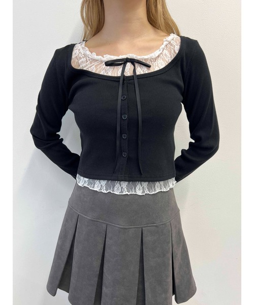 PHILLY（フィリー）の「レースレイヤードトップス（Tシャツ/カットソー・レディース・グレー/ブラック/ブラウン・FREE）」の2枚目の写真