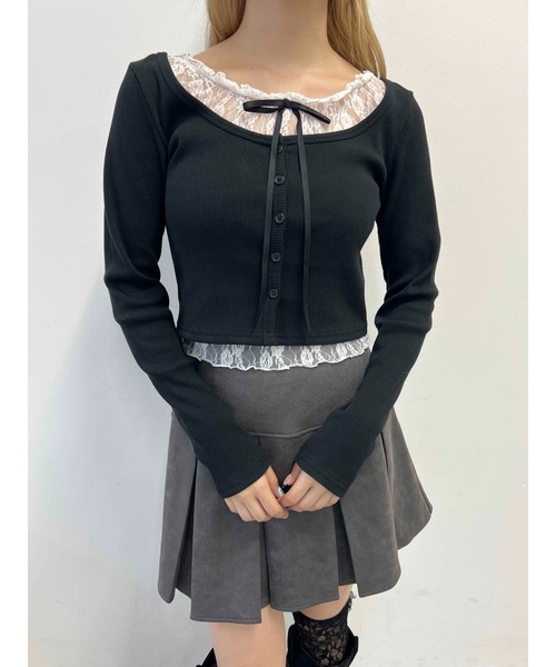 PHILLY（フィリー）の「レースレイヤードトップス（Tシャツ/カットソー・レディース・グレー/ブラック/ブラウン・FREE）」の5枚目の写真