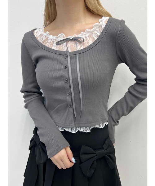 PHILLY（フィリー）の「レースレイヤードトップス（Tシャツ/カットソー・レディース・グレー/ブラック/ブラウン・FREE）」の8枚目の写真