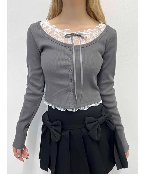 PHILLY（フィリー）の「レースレイヤードトップス（Tシャツ/カットソー・レディース・グレー/ブラック/ブラウン・FREE）」の9枚目の写真