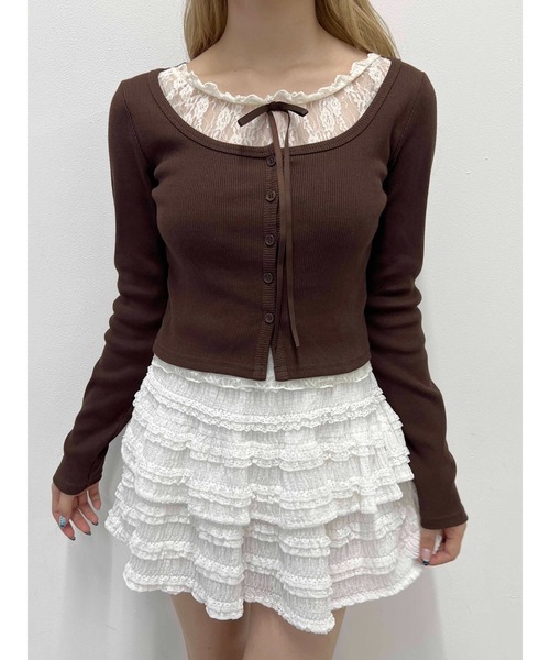 PHILLY（フィリー）の「レースレイヤードトップス（Tシャツ/カットソー・レディース・グレー/ブラック/ブラウン・FREE）」の12枚目の写真