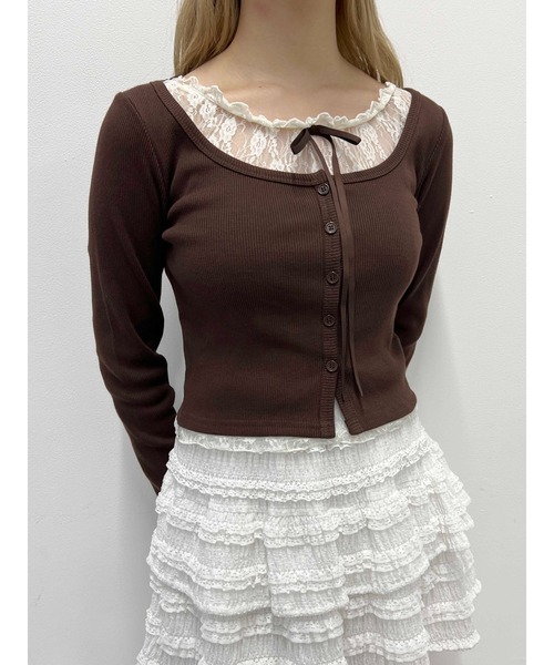 PHILLY（フィリー）の「レースレイヤードトップス（Tシャツ/カットソー・レディース・グレー/ブラック/ブラウン・FREE）」の13枚目の写真