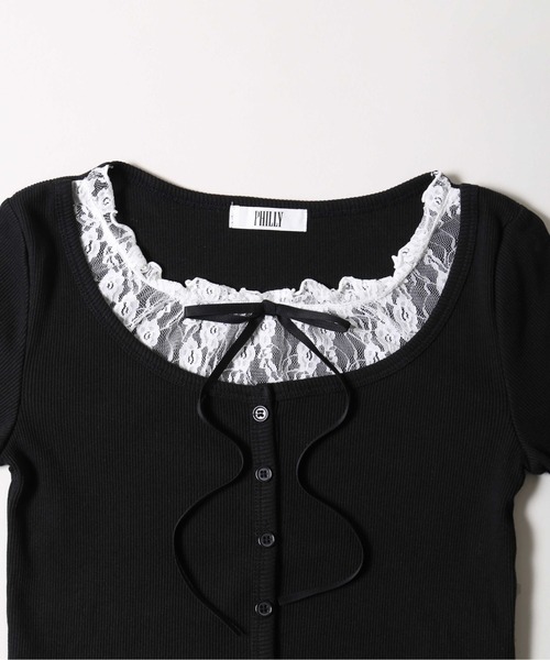 PHILLY（フィリー）の「レースレイヤードトップス（Tシャツ/カットソー・レディース・グレー/ブラック/ブラウン・FREE）」の18枚目の写真