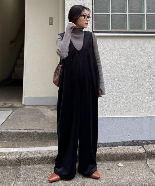 セール】ベロア裾ドロストオールインワン（つなぎ/オールインワン