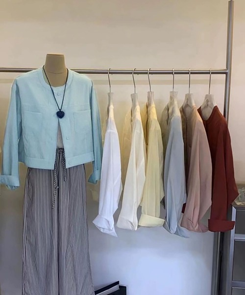 MAISON DE THERESE（メゾン ド テレーズ）の「カットシャツ風ジャケット（ノーカラージャケット・レディース・ホワイト/イエロー/ブルー・M）」の8枚目の写真