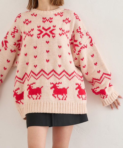 U by SPICK&SPAN（ユーバイスピックアンドスパン）の「ノルディックニットプルオーバー（ニット/セーター・レディース・ホワイト/ネイビー/レッド・FREE）」の3枚目の写真