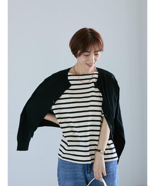 Lugnoncure（ルノンキュール）の「シルクタッチクルーカーディガン《2025autumn catalog item》（カーディガン/ボレロ・レディース・カーキ/オフホワイト/ブラック・F）」の5枚目の写真