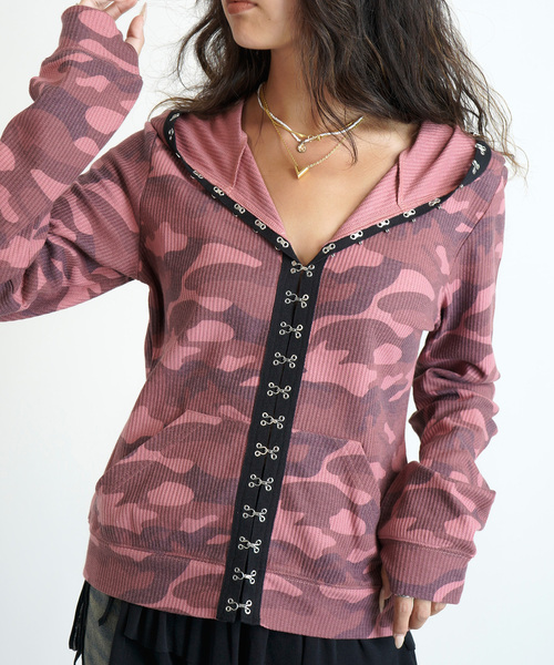 JOINT WORKS（ジョイントワークス）の「フックディテール ワッフルフーディー / Hook Detail Waffle Hoodie（パーカー・レディース・カーキ/チャコールグレー/ピンク・FREE）」の3枚目の写真