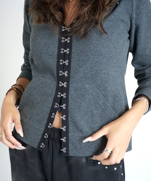 JOINT WORKS（ジョイントワークス）の「フックディテール ワッフルフーディー / Hook Detail Waffle Hoodie（パーカー・レディース・カーキ/チャコールグレー/ピンク・FREE）」の6枚目の写真