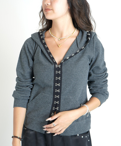 JOINT WORKS（ジョイントワークス）の「フックディテール ワッフルフーディー / Hook Detail Waffle Hoodie（パーカー・レディース・カーキ/チャコールグレー/ピンク・FREE）」の7枚目の写真