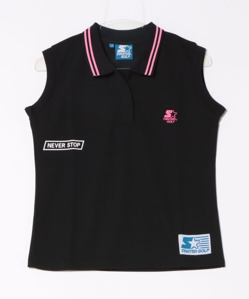 STARTER(スターター)の「【STARTER GOLF】スターターゴルフ STARTERロゴ刺繍ノースリーブポロシャツレディース SG-123010(ポロシャツ・レディース・ブラック/ネイビー・M)」の1枚目の写真