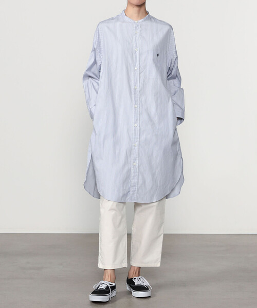 Bshop（ビショップ）の「Gymphlex | バンドカラーシャツワンピース STRIPE WOMEN（ワンピース・レディース・ブルー系その他・12）」の14枚目の写真