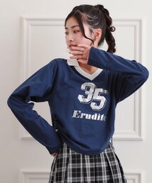 PINK-latte（ピンクラテ）の「衿付き箔ナンバーロンT（Tシャツ/カットソー・キッズ）」