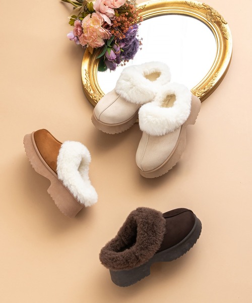 JELLY BEANS（ジェリービーンズ）の「厚底ムートンクロッグサボミュールシューズ(210-56379)JELLY BEANS(ジェリービーンズ)（ブーツ・レディース・ダークブラウン/キャメル/ベージュ・S/M/L/LL）」の13枚目の写真