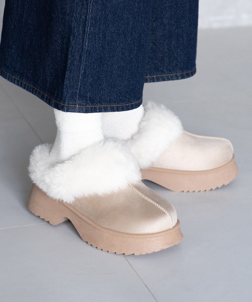 JELLY BEANS（ジェリービーンズ）の「厚底ムートンクロッグサボミュールシューズ(210-56379)JELLY BEANS(ジェリービーンズ)（ブーツ・レディース・ダークブラウン/キャメル/ベージュ・S/M/L/LL）」の16枚目の写真