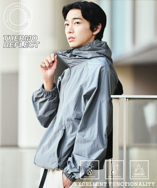 FREAK'S STORE（フリークスストア）の「限定展開 ALL WEATHER ACTIVE WEAR/オールウェザーアクティブウェア チタン加工 ナイロンフーディー ジャケット（ナイロンジャケット・メンズ・ブラック/グレー・SMALL/MEDIUM/LARGE）」の2枚目の写真