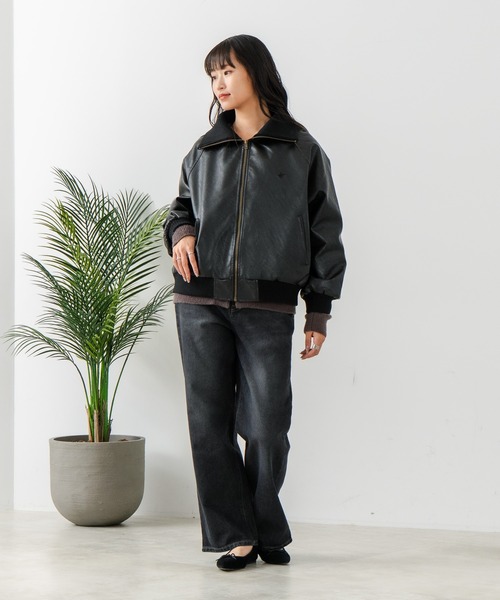 BEVERLY HILLS POLO CLUB(ビバリーヒルズポロクラブ)の「【BEVERLY HILLS POLO CLUB/ビバリーヒルズポロクラブ】フェイクレザー リブブルゾン(ブルゾン・レディース・ブラック/ブラウン・MEDIUM)」の16枚目の写真