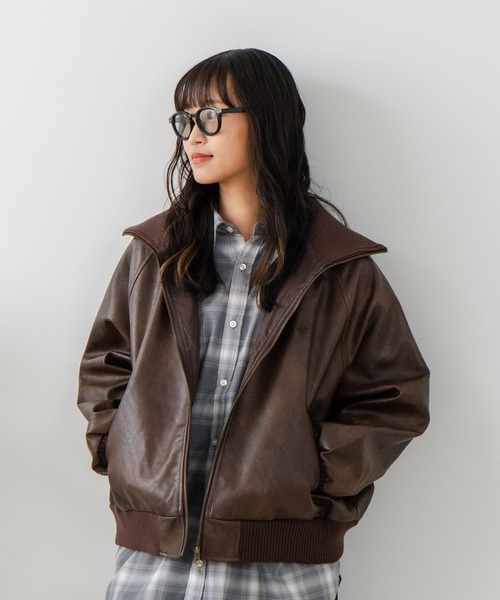 BEVERLY HILLS POLO CLUB(ビバリーヒルズポロクラブ)の「【BEVERLY HILLS POLO CLUB/ビバリーヒルズポロクラブ】フェイクレザー リブブルゾン(ブルゾン・レディース・ブラック/ブラウン・MEDIUM)」の7枚目の写真