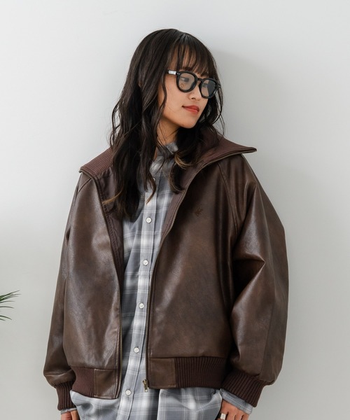 BEVERLY HILLS POLO CLUB(ビバリーヒルズポロクラブ)の「【BEVERLY HILLS POLO CLUB/ビバリーヒルズポロクラブ】フェイクレザー リブブルゾン(ブルゾン・レディース・ブラック/ブラウン・MEDIUM)」の6枚目の写真