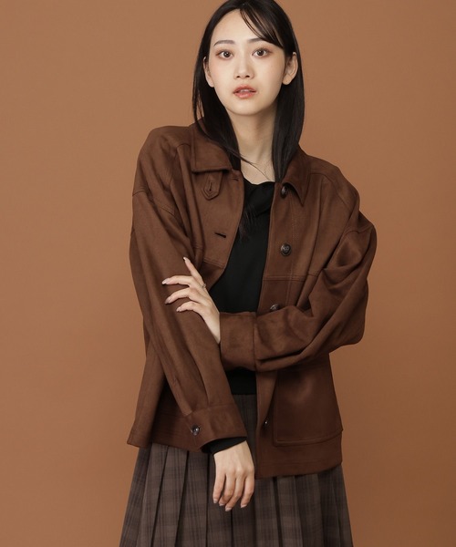 3.3 Field Trip （3.3フィールドトリップ）の「【襟2WAY】3.3 Field Trip／スエードオーバージャケット（ブルゾン・レディース・ブラウン/キャメル・FREE）」の2枚目の写真