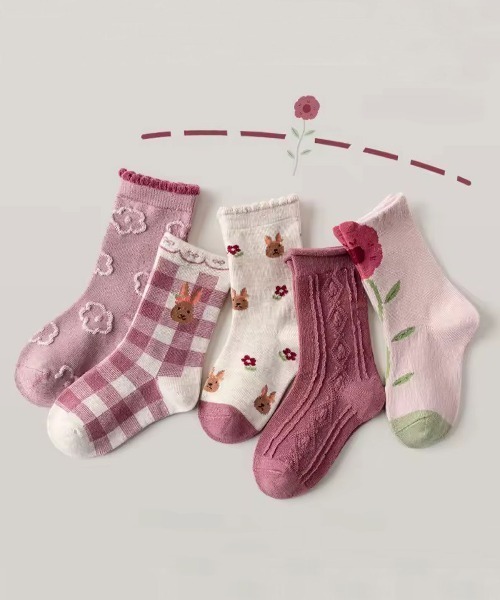 Bambin（ボンバン）の「【 Bambin / ボンバン 】 ガーリー デザイン ソックス 5足セット（ソックス/靴下・キッズ・パープル系/ピンク系/ブラウン系・M/L/XL）」の3枚目の写真