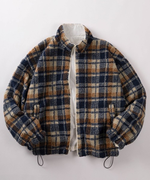 SlashDate（スラッシュデイト）の「【82】【MATEY】2WAY リバーシブル ナイロン ボアブルゾン／ワンポイント刺繍 ／ドローコード／ユニセックス（ブルゾン・メンズ・ブラック/ホワイト・M/L）」の6枚目の写真