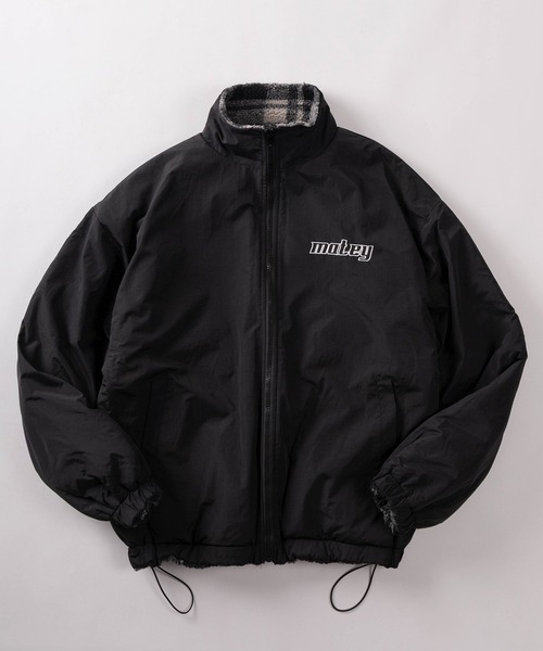 SlashDate（スラッシュデイト）の「【82】【MATEY】2WAY リバーシブル ナイロン ボアブルゾン／ワンポイント刺繍 ／ドローコード／ユニセックス（ブルゾン・メンズ・ブラック/ホワイト・M/L）」の3枚目の写真
