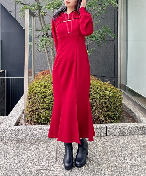 ワンピース aki フロントアキZIPパーカーワンピース（ワンピース）｜abc une