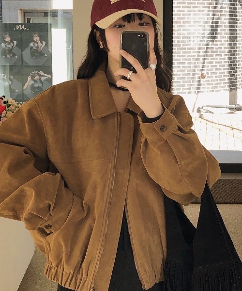 VIBGYOR（ヴィブジョー）の「スウェードZIPブルゾン/韓国 25AW トレンド(CZ)（その他アウター・レディース・ブラウン/ベージュ・FREE）」の2枚目の写真