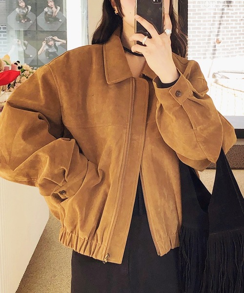 VIBGYOR（ヴィブジョー）の「スウェードZIPブルゾン/韓国 25AW トレンド(CZ)（その他アウター・レディース・ブラウン/ベージュ・FREE）」の6枚目の写真